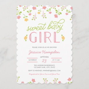 Scalloped Sweet Baby Girl Baby Shower Invitation