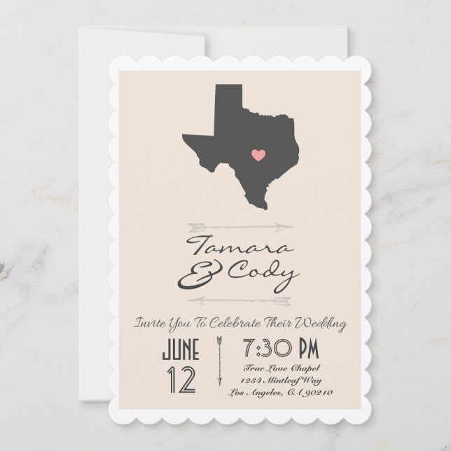 Scalloped Tan Beige Texas Wedding Invitation (Front)