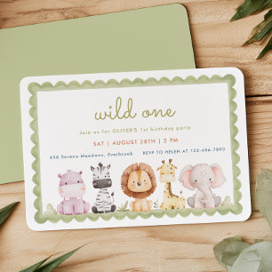 Scalloped Wild One 1st Birthday Invitation