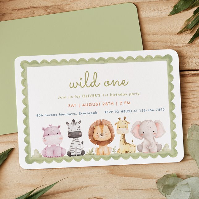Scalloped Wild One 1st Birthday Invitation (Creator Uploaded)