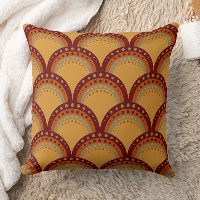 Scallops with Dots, Burgundy, Rust, Apricot, Tan Cushion (Blanket)