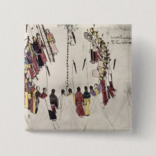 Scalp dance or victory dance (ink on paper) 15 cm square badge