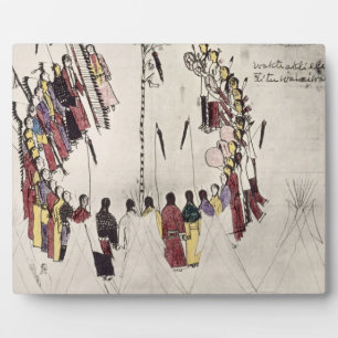 Scalp dance or victory dance (ink on paper) plaque