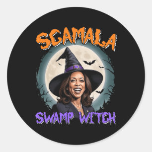 Scamala Harris Anti Kamala Halloween Black Politic Classic Round Sticker