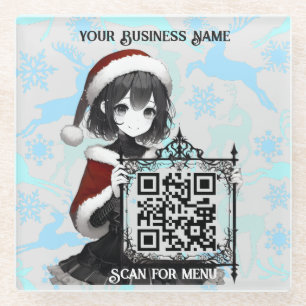Scan for Menu3 QRcode with personalisation LGreyBG Glass Coaster