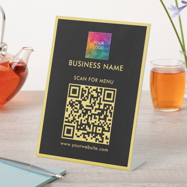 Scan For Menu QR Code Upload Your Logo Here Pedestal Sign (In SItu)