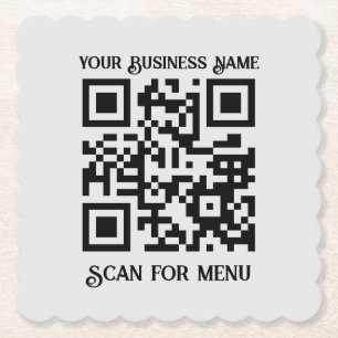 Scan for Menu QRcode with personalisation LGrey BG Paper Coaster