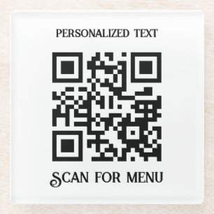Scan for Menu QRcode with personalisation No BG Glass Coaster