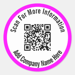 Scan For More Information Magenta White QR Code Classic Round Sticker
