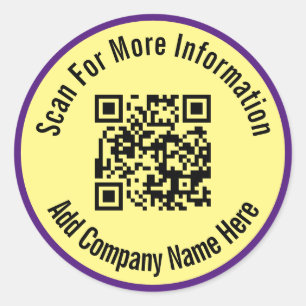 Scan for More Information Yellow & Purple QR Code Classic Round Sticker