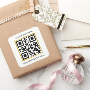 Scan For Order Menu QR Code Café Restaurant Coffee Square Sticker