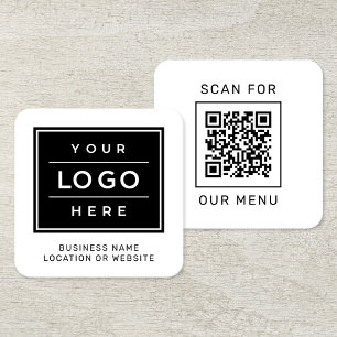 Scan For Our Menu Custom QR Code and Logo Square Business Card