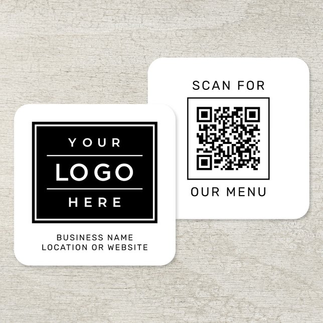 Scan For Our Menu Custom QR Code and Logo Square Business Card (Creator Uploaded)