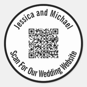 Scan For Our Wedding Website Black and White Classic Round Sticker