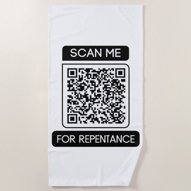 Scan Me For Repentance QR Code Beach Towel (Front)