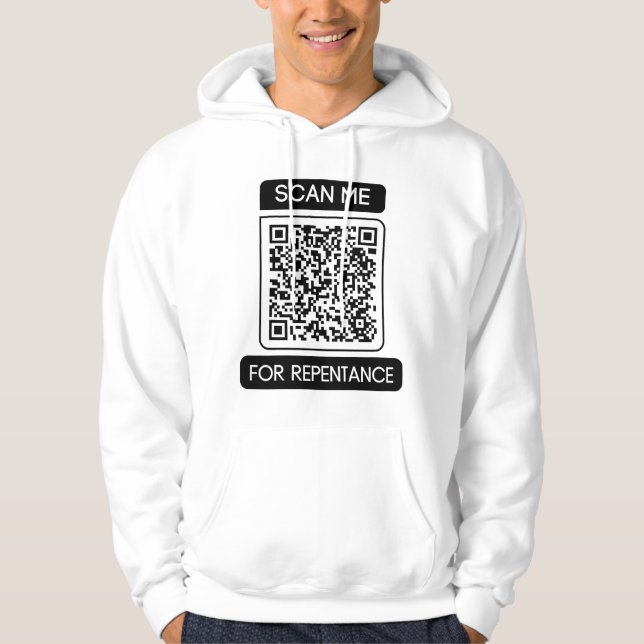 Scan Me For Repentance QR Code Men's Hoodie (Front)