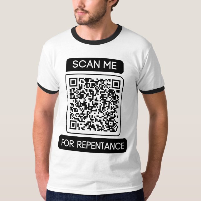 Scan Me For Repentance QR Code Men's Ringer T-Shirt (Front)