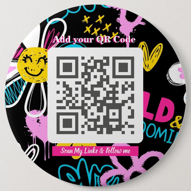 Scan Me QR Code Button – Colourful & Fun Design (Front)