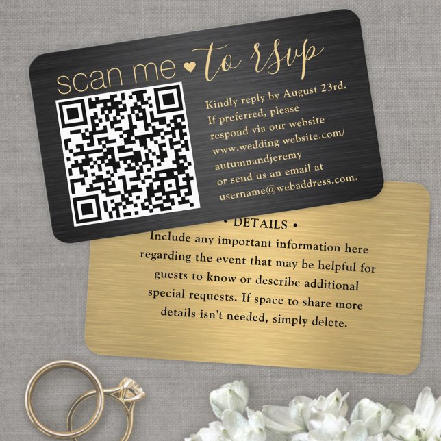 Scan Me QR RSVP & Details Black & Gold Wedding Enclosure Card (Creator Uploaded)