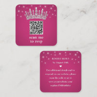 Scan Me QR RSVP Quinceañera Crown Fuschia Pink