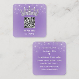 Scan Me QR RSVP Quinceañera Crown Lilac Purple Enclosure Card