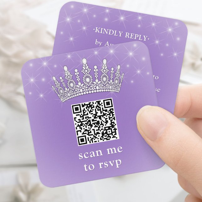 Scan Me QR RSVP Quinceañera Crown Lilac Purple Enclosure Card (Creator Uploaded)