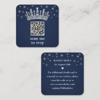 Scan Me RSVP QR Code Quinceañera Crown Navy Blue