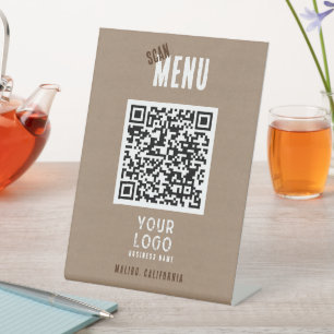 Scan Menu QR Code Rusitc Charm Business Logo Pedestal Sign