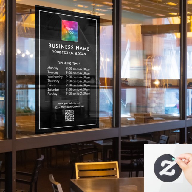 Scan Price Lists QR Code Logo Opening Hours (Restaurant Window)