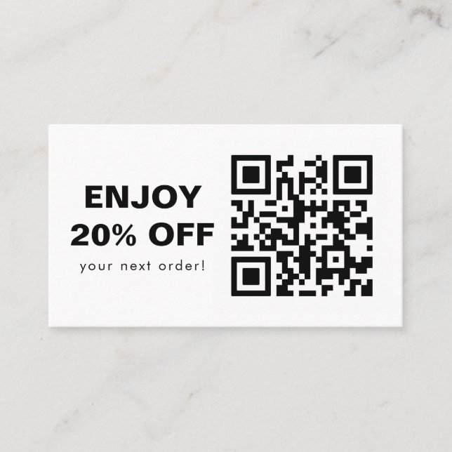 Scan QR Code Black and White Discount Code Business Card (Front)