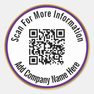 Scan QR Code For More Info Purple White and Gold Classic Round Sticker