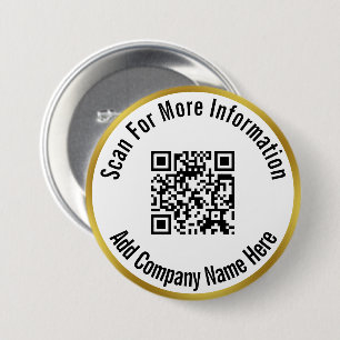 Scan QR Code For More Information Gold & White 7.5 Cm Round Badge