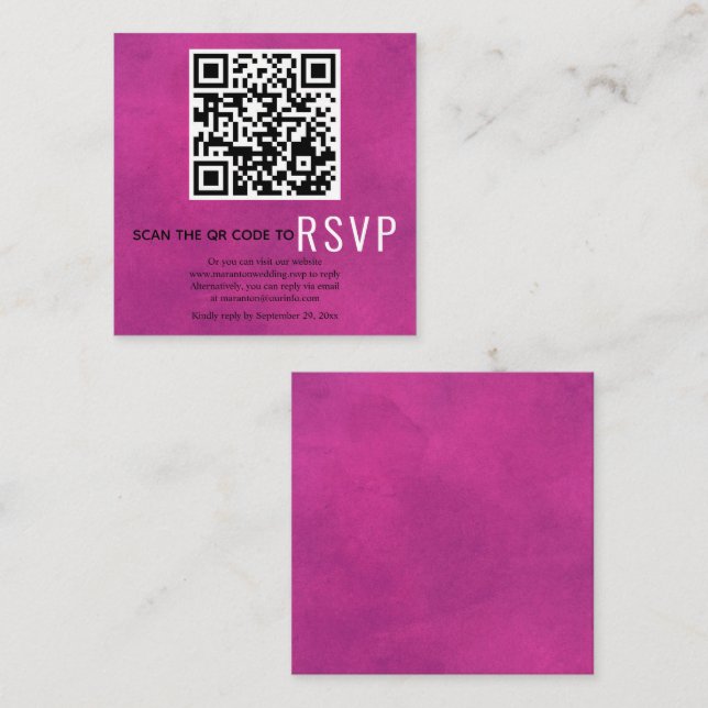 Scan QR code online RSVP fuchsia pink wedding Enclosure Card (Front/Back)