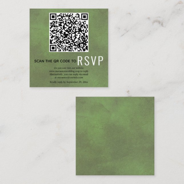 Scan QR code RSVP stained green wedding  Enclosure Card (Front/Back)