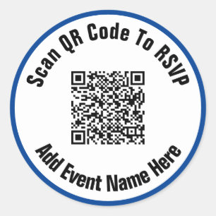 Scan QR Code To RSVP Event Black White Deep Blue Classic Round Sticker