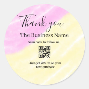 Scan QR to follow us thank you discount code pink  Classic Round Sticker