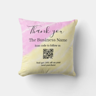 Scan QR to follow us thank you discount code pink Cushion