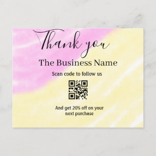 Scan QR to follow us thank you discount code pink Holiday Postcard