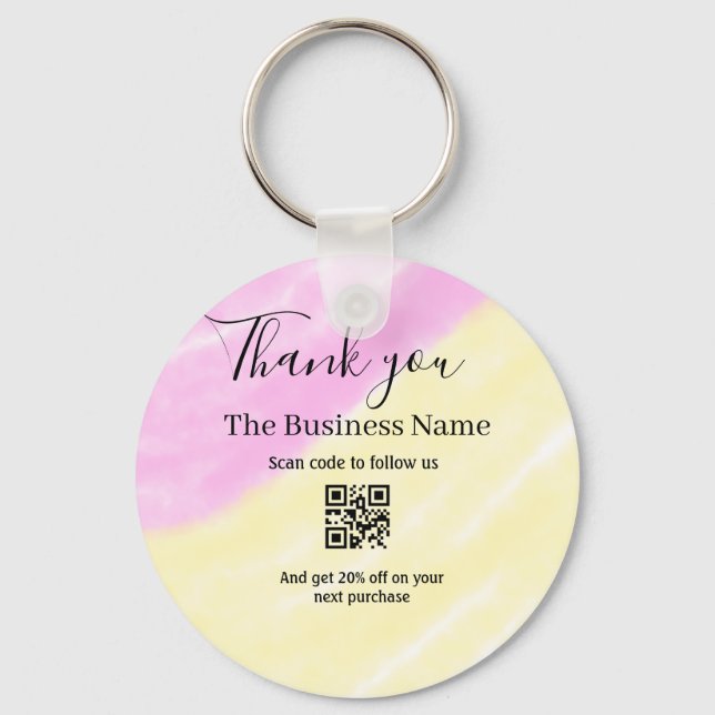 Scan QR to follow us thank you discount code pink  Key Ring (Front)