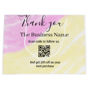 Scan QR to follow us thank you discount code pink  Large Gift Bag