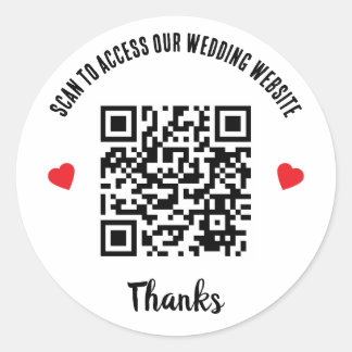 Scan To Access Wedding Website Red Heart QR Code Classic Round Sticker