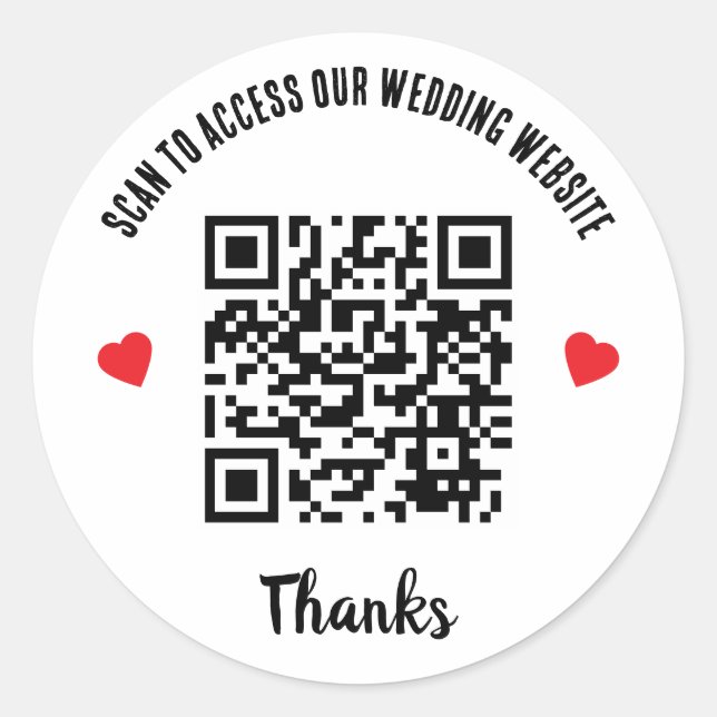 Scan To Access Wedding Website Red Heart QR Code Classic Round Sticker (Front)