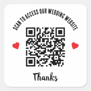 Scan To Access Wedding Website Red Heart QR Code Square Sticker
