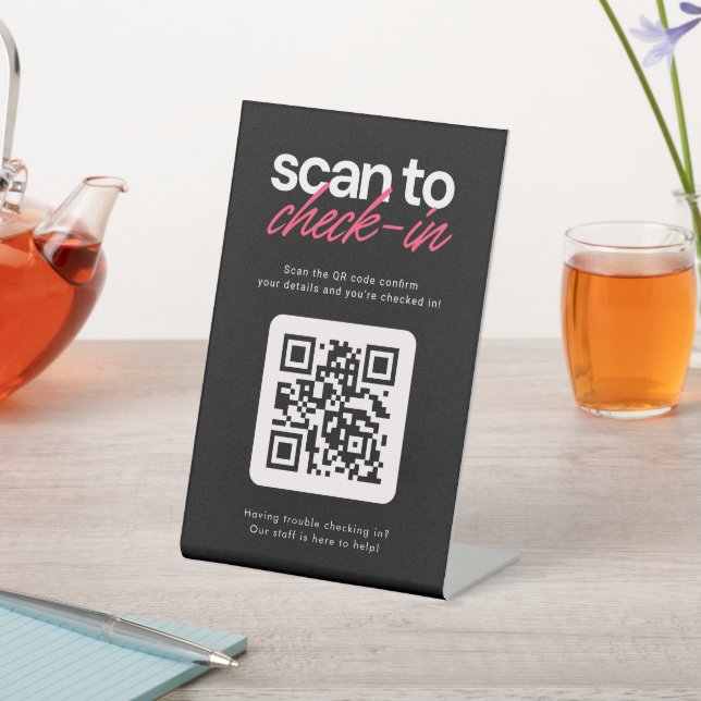 Scan to Check in QR Code Business Tabletop Sign (In SItu)