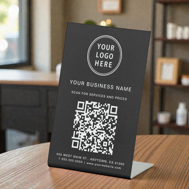 Scan To Connect QR Code Business Logo Black Pedestal Sign (Business Logo Scan Me QR Code Black Pedestal Sign)