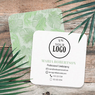 Scan to Connect QR Code Company Logo Palm Leaves Square Business Card