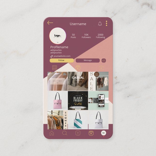 Scan to Connect QR Code Logo Insta Business Card (Front)