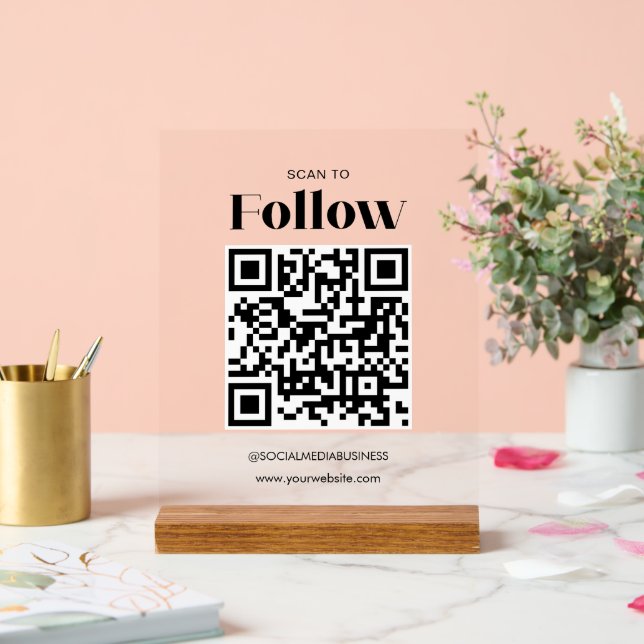 Scan to Follow QR Code Social Media Business Acrylic Sign (Wedding)