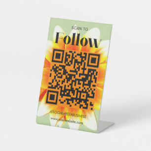 Scan to Follow Social Media Business Retro Flower Pedestal Sign