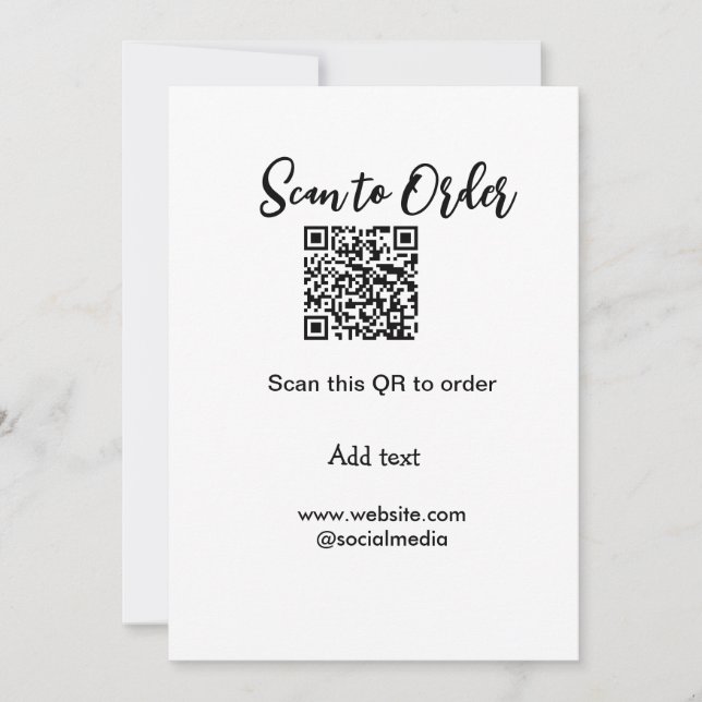 Scan to order scan QR code add website email  Invitation (Front)